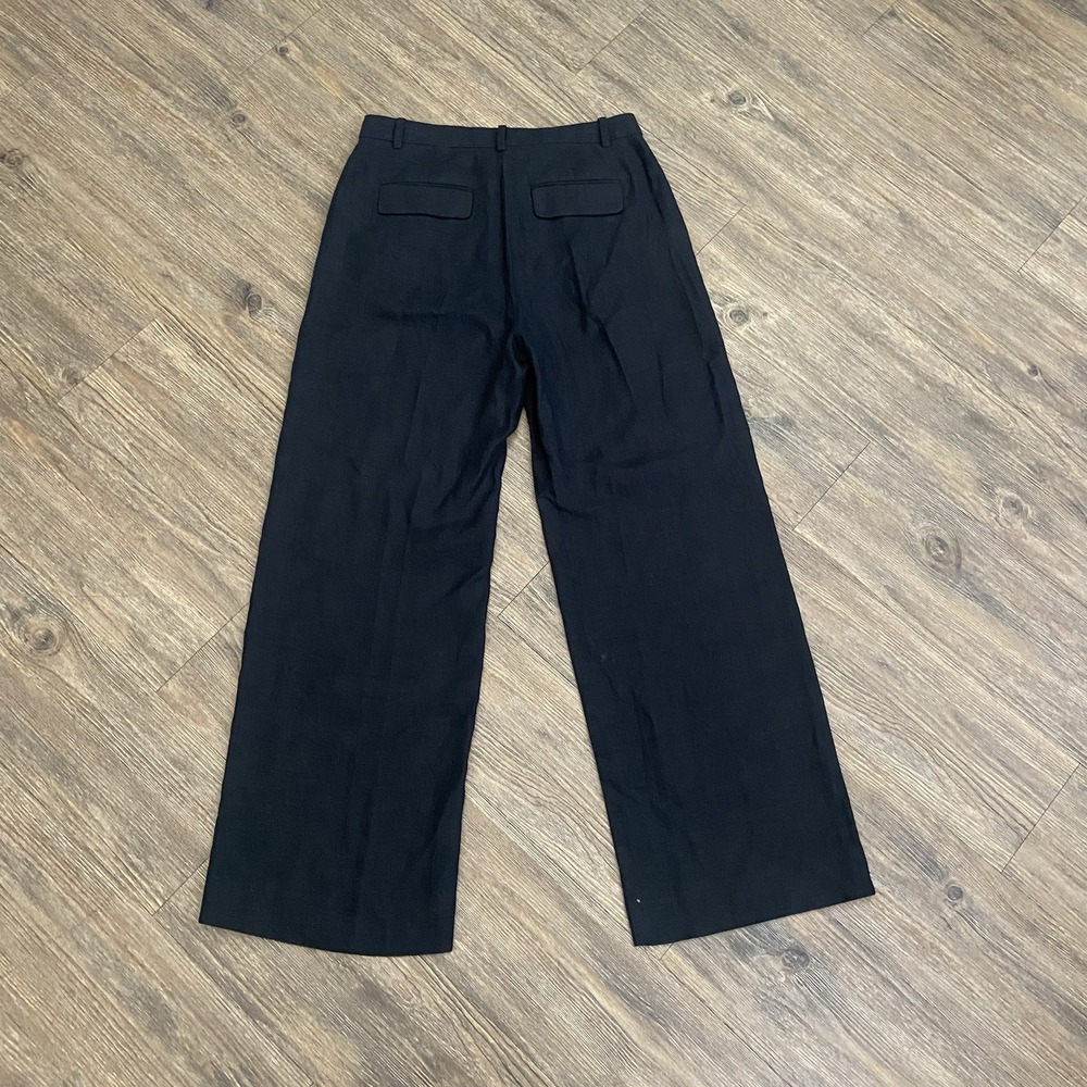 J Crew City Crepe Wide Leg Essential Pleats Pockets Linen Trouser Black Pant  4P - Picture 7 of 8